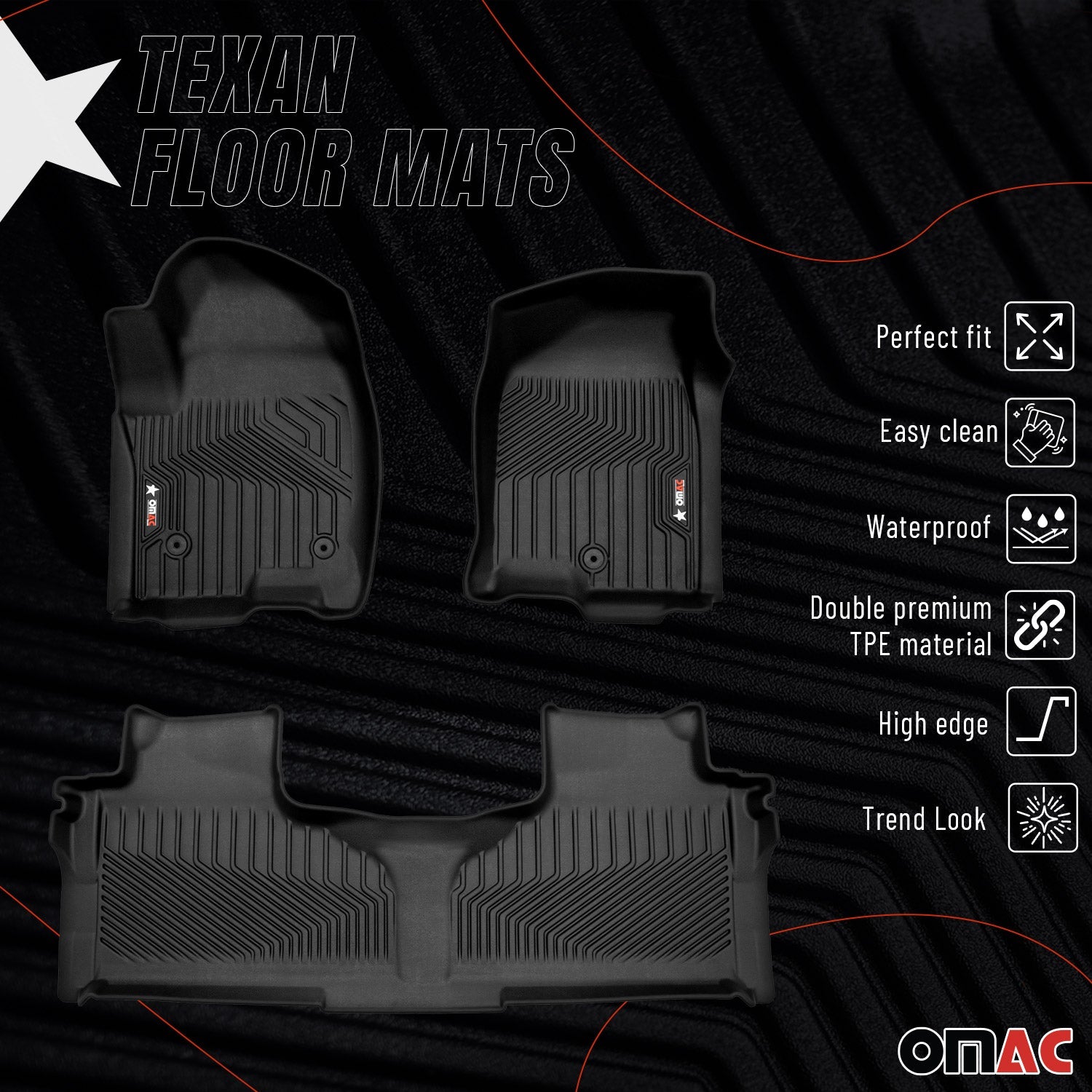 OMAC Floor Mats Cadillac Escalade 2021-2023 Front and Back All Weather High Edge Black